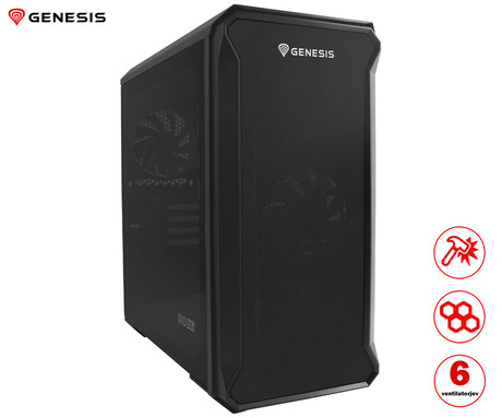 GENESIS IRID 503 V2 računalniško ohišje, Mini Tower, 2x ventilator, AIO LC do 280mm, GPU do 375mm, CPU Cooler do 163mm, MESH plošča, kaljeno steklo, filtri proti prahu, 430x210x430mm, črno