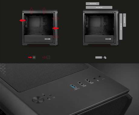 GENESIS IRID 503 V2 računalniško ohišje, Mini Tower, 2x ventilator, AIO LC do 280mm, GPU do 375mm, CPU Cooler do 163mm, MESH plošča, kaljeno steklo, filtri proti prahu, 430x210x430mm, črno