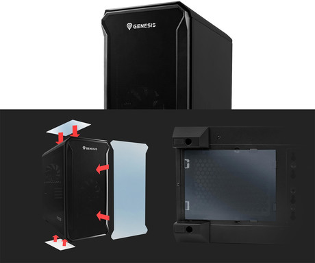 GENESIS IRID 503 V2 računalniško ohišje, Mini Tower, 2x ventilator, AIO LC do 280mm, GPU do 375mm, CPU Cooler do 163mm, MESH plošča, kaljeno steklo, filtri proti prahu, 430x210x430mm, črno