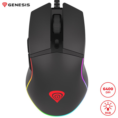 GENESIS KRYPTON 220 gaming miška, 6400DPI, RGB LED osvetlitev, 6 gumbov, spomin, programska oprema, Plug & Play, črna