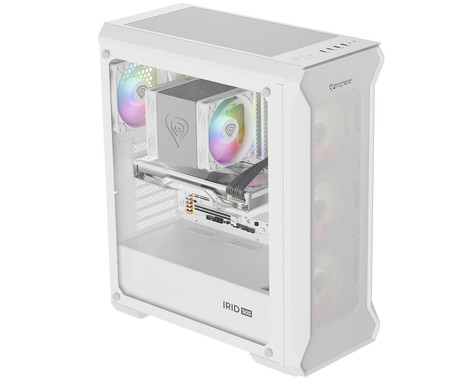 GENESIS IRID 505 ARGB V2 računalniško ohišje, Midi Tower, 4x ventilator, AIO LC do 360mm, GPU do 380mm, CPU Cooler do 165mm, MESH plošča, kaljeno steklo, ARGB LED osvetlitev, 447x220x510mm, belo