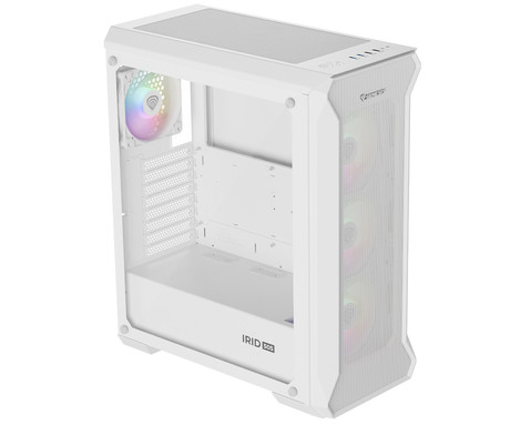 GENESIS IRID 505 ARGB V2 računalniško ohišje, Midi Tower, 4x ventilator, AIO LC do 360mm, GPU do 380mm, CPU Cooler do 165mm, MESH plošča, kaljeno steklo, ARGB LED osvetlitev, 447x220x510mm, belo