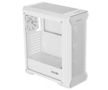 GENESIS IRID 505 ARGB V2 računalniško ohišje, Midi Tower, 4x ventilator, AIO LC do 360mm, GPU do 380mm, CPU Cooler do 165mm, MESH plošča, kaljeno steklo, ARGB LED osvetlitev, 447x220x510mm, belo