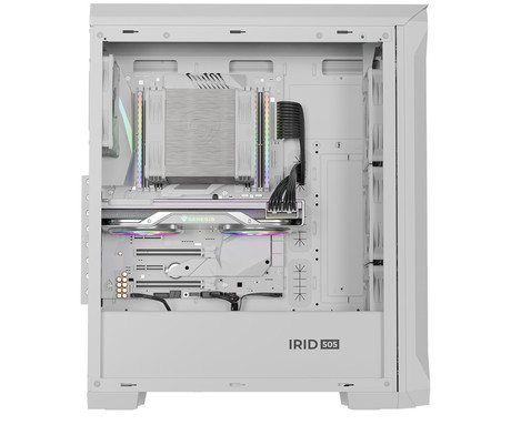 GENESIS IRID 505 ARGB V2 računalniško ohišje, Midi Tower, 4x ventilator, AIO LC do 360mm, GPU do 380mm, CPU Cooler do 165mm, MESH plošča, kaljeno steklo, ARGB LED osvetlitev, 447x220x510mm, belo