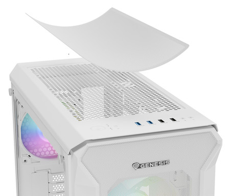 GENESIS IRID 505 ARGB V2 računalniško ohišje, Midi Tower, 4x ventilator, AIO LC do 360mm, GPU do 380mm, CPU Cooler do 165mm, MESH plošča, kaljeno steklo, ARGB LED osvetlitev, 447x220x510mm, belo