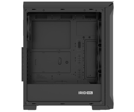 GENESIS IRID 505F računalniško ohišje, Midi Tower, 5x ventilator, AIO LC do 360mm, GPU do 380mm, CPU Cooler do 165mm, MESH plošča, kaljeno steklo, filtri proti prahu, 447x220x510mm, črno
