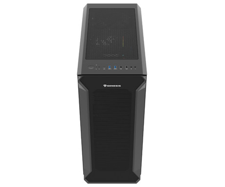 GENESIS IRID 505F računalniško ohišje, Midi Tower, 5x ventilator, AIO LC do 360mm, GPU do 380mm, CPU Cooler do 165mm, MESH plošča, kaljeno steklo, filtri proti prahu, 447x220x510mm, črno