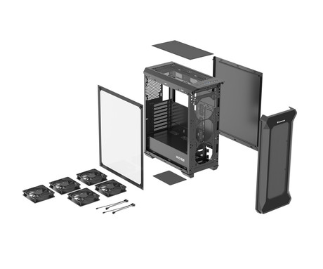 GENESIS IRID 505F računalniško ohišje, Midi Tower, 5x ventilator, AIO LC do 360mm, GPU do 380mm, CPU Cooler do 165mm, MESH plošča, kaljeno steklo, filtri proti prahu, 447x220x510mm, črno