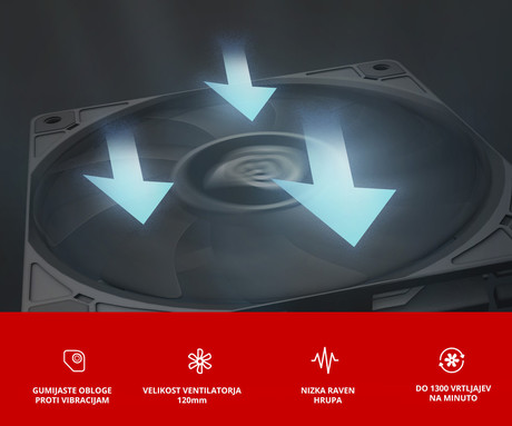 GENESIS OXAL 120 ventilator za računalnik / ohišje, univerzalni, 120mm velikost, do 1300 RPM, ultra tiho delovanje, blazinice proti vibracijam, 3-PIN konektor, črn