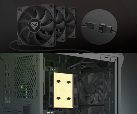 GENESIS OXAL 120 ventilator za računalnik / ohišje, univerzalni, 120mm velikost, do 1300 RPM, ultra tiho delovanje, blazinice proti vibracijam, 3-PIN konektor, črn