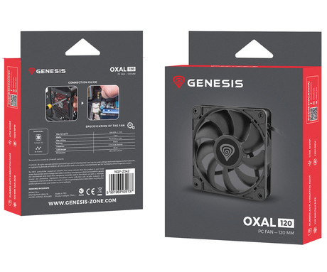 GENESIS OXAL 120 ventilator za računalnik / ohišje, univerzalni, 120mm velikost, do 1300 RPM, ultra tiho delovanje, blazinice proti vibracijam, 3-PIN konektor, črn