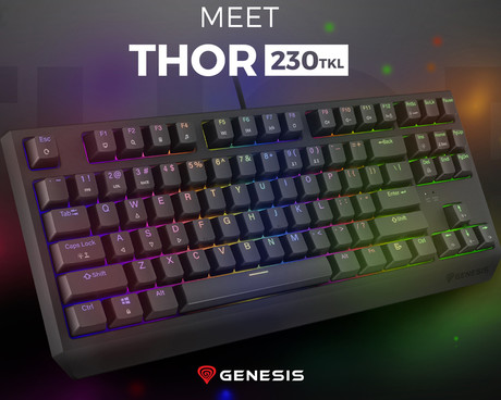 GENESIS THOR 230 TKL gaming mehanska tipkovnica, žična, RGB LED osvetlitev, Hot-Swap tehnologija, Anti-Ghosting, Outemu Red stikala, spomin, programska oprema, Plug & Play, F1-F12, črna