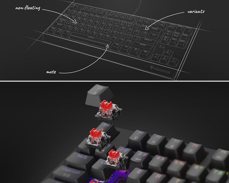GENESIS THOR 230 TKL gaming mehanska tipkovnica, žična, RGB LED osvetlitev, Hot-Swap tehnologija, Anti-Ghosting, Outemu Red stikala, spomin, programska oprema, Plug & Play, F1-F12, črna