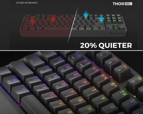 GENESIS THOR 230 TKL gaming mehanska tipkovnica, žična, RGB LED osvetlitev, Hot-Swap tehnologija, Anti-Ghosting, Outemu Red stikala, spomin, programska oprema, Plug & Play, F1-F12, črna