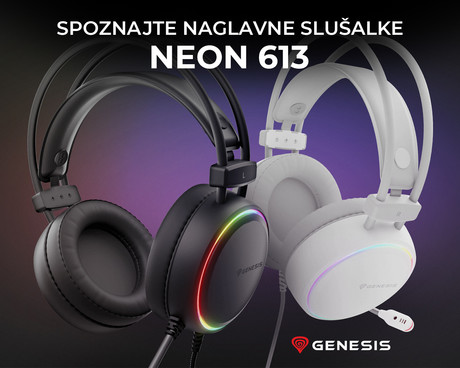 GENESIS NEON 613 gaming naglavne slušalke, 2.0 STEREO zvok, mikrofon, RGB LED osvetlitev, nadzor glasnosti, gumbi za upravljanje, črne (Onyx Black)