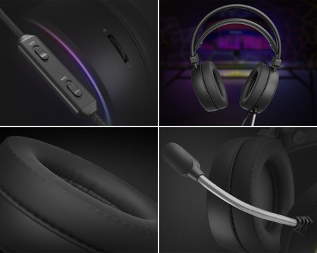 GENESIS NEON 613 gaming naglavne slušalke, 2.0 STEREO zvok, mikrofon, RGB LED osvetlitev, nadzor glasnosti, gumbi za upravljanje, črne (Onyx Black)