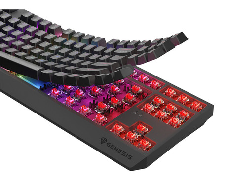 GENESIS THOR 230 TKL gaming mehanska tipkovnica, brezžična / žična, USB 2.4GHz / BT / USB-C, baterija, RGB LED, Hot-Swap, Anti-Ghosting, Outemu Red, spomin, programska oprema, Plug&Play, F1-F12, črna