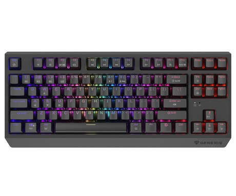GENESIS THOR 230 TKL gaming mehanska tipkovnica, brezžična / žična, USB 2.4GHz / BT / USB-C, baterija, RGB LED, Hot-Swap, Anti-Ghosting, Outemu Red, spomin, programska oprema, Plug&Play, F1-F12, črna