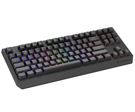 GENESIS THOR 230 TKL gaming mehanska tipkovnica, brezžična / žična, USB 2.4GHz / BT / USB-C, baterija, RGB LED, Hot-Swap, Anti-Ghosting, Outemu Red, spomin, programska oprema, Plug&Play, F1-F12, črna
