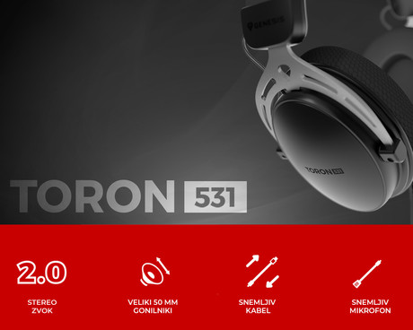 GENESIS TORON 531 naglavne slušalke, gaming / pisarniške, 2.0 STEREO zvok, snemljiv mikrofon / kabel, ultra lahka teža, univerzalna povezljivost, +dodatne ušesne blazinice, črne (Onyx Black)