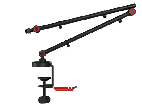 GENESIS THULIUM 500 stojalo / roka za mikrofon, univerzalna oblika, priloženi adapterji, 3-točkovna nastavitev, držalo za slušalke, držala za kable, trpežna izdelava, kovina, črno-rdeče