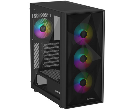 GENESIS DIAXID 605 ARGB računalniško ohišje, Midi Tower, 4x ventilator, AIO LC do 420mm, GPU do 351mm, CPU Cooler do 168mm, MESH plošča, kaljeno steklo, ARGB LED osvetlitev, 420x217x466mm, črno