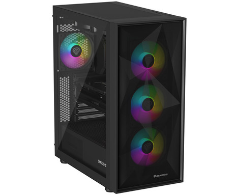 GENESIS DIAXID 605 ARGB računalniško ohišje, Midi Tower, 4x ventilator, AIO LC do 420mm, GPU do 351mm, CPU Cooler do 168mm, MESH plošča, kaljeno steklo, ARGB LED osvetlitev, 420x217x466mm, črno