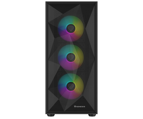 GENESIS DIAXID 605 ARGB računalniško ohišje, Midi Tower, 4x ventilator, AIO LC do 420mm, GPU do 351mm, CPU Cooler do 168mm, MESH plošča, kaljeno steklo, ARGB LED osvetlitev, 420x217x466mm, črno
