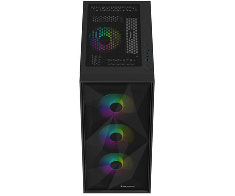 GENESIS DIAXID 605 ARGB računalniško ohišje, Midi Tower, 4x ventilator, AIO LC do 420mm, GPU do 351mm, CPU Cooler do 168mm, MESH plošča, kaljeno steklo, ARGB LED osvetlitev, 420x217x466mm, črno