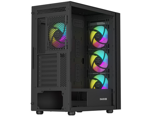 GENESIS DIAXID 605 ARGB računalniško ohišje, Midi Tower, 4x ventilator, AIO LC do 420mm, GPU do 351mm, CPU Cooler do 168mm, MESH plošča, kaljeno steklo, ARGB LED osvetlitev, 420x217x466mm, črno
