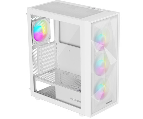 GENESIS DIAXID 605 ARGB računalniško ohišje, Midi Tower, 4x ventilator, AIO LC do 420mm, GPU do 351mm, CPU Cooler do 168mm, MESH plošča, kaljeno steklo, ARGB LED osvetlitev, 420x217x466mm, belo