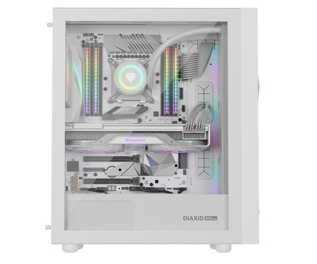 GENESIS DIAXID 605 ARGB računalniško ohišje, Midi Tower, 4x ventilator, AIO LC do 420mm, GPU do 351mm, CPU Cooler do 168mm, MESH plošča, kaljeno steklo, ARGB LED osvetlitev, 420x217x466mm, belo