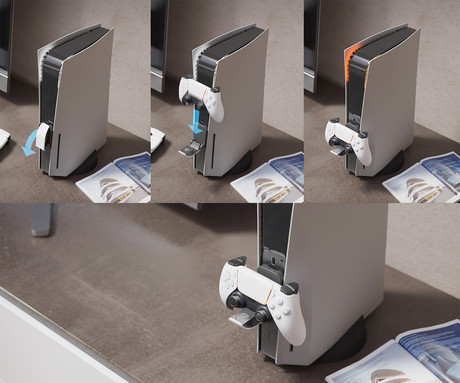 GENESIS TIN 300 polnilec za igralni plošček / gamepad za PS5, za Sony PlayStation 5, združljiv z DualSense / DualSense Edge, zložljiva oblika, USB Type-C, Plug & Play, črno-bel