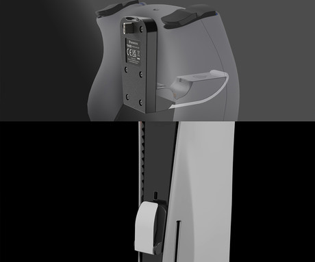 GENESIS TIN 300 polnilec za igralni plošček / gamepad za PS5, za Sony PlayStation 5, združljiv z DualSense / DualSense Edge, zložljiva oblika, USB Type-C, Plug & Play, črno-bel