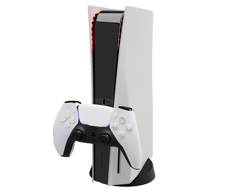 GENESIS TIN 300 polnilec za igralni plošček / gamepad za PS5, za Sony PlayStation 5, združljiv z DualSense / DualSense Edge, zložljiva oblika, USB Type-C, Plug & Play, črno-bel