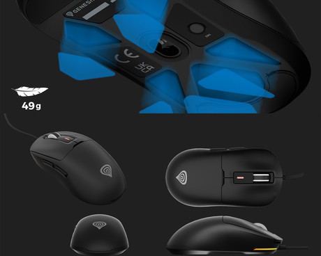 GENESIS KRYPTON 660 žična miška, gaming / pisarniška, 12.000DPI, ultra lahka teža, 6 gumbov, RGB LED osvetlitev, spomin, programska oprema, Plug & Play, 180cm kabel, črna (Onyx Black)