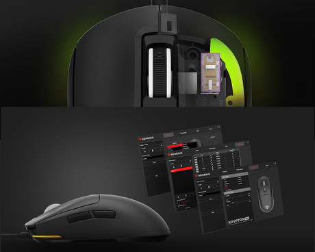 GENESIS KRYPTON 660 žična miška, gaming / pisarniška, 12.000DPI, ultra lahka teža, 6 gumbov, RGB LED osvetlitev, spomin, programska oprema, Plug & Play, 180cm kabel, črna (Onyx Black)