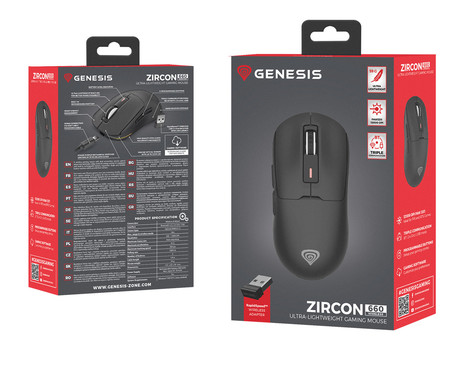 GENESIS ZIRCON 660 brezžična miška, gaming / pisarniška, 12.000DPI, USB 2.4GHz / Bluetooth / USB Type-C, 6 gumbov, polnilna baterija, spomin, programska oprema, Plug & Play, črna (Onyx Black)