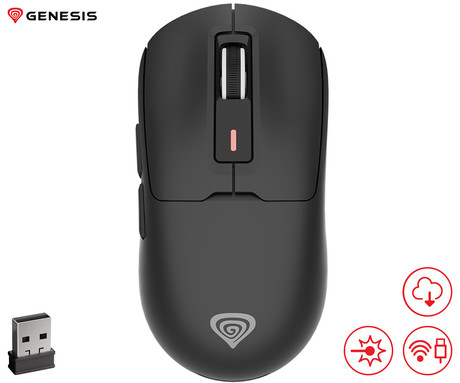 GENESIS ZIRCON 660 brezžična miška, gaming / pisarniška, 12.000DPI, USB 2.4GHz / Bluetooth / USB Type-C, 6 gumbov, polnilna baterija, spomin, programska oprema, Plug & Play, črna (Onyx Black)