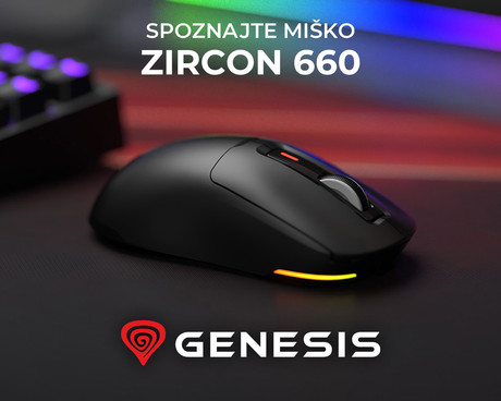 GENESIS ZIRCON 660 brezžična miška, gaming / pisarniška, 12.000DPI, USB 2.4GHz / Bluetooth / USB Type-C, 6 gumbov, polnilna baterija, spomin, programska oprema, Plug & Play, črna (Onyx Black)