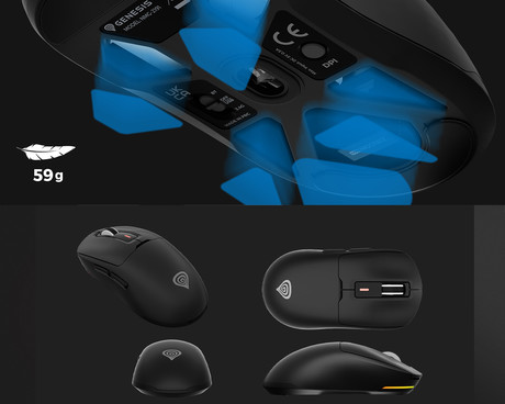 GENESIS ZIRCON 660 brezžična miška, gaming / pisarniška, 12.000DPI, USB 2.4GHz / Bluetooth / USB Type-C, 6 gumbov, polnilna baterija, spomin, programska oprema, Plug & Play, črna (Onyx Black)