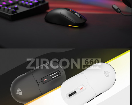 GENESIS ZIRCON 660 brezžična miška, gaming / pisarniška, 12.000DPI, USB 2.4GHz / Bluetooth / USB Type-C, 6 gumbov, polnilna baterija, spomin, programska oprema, Plug & Play, črna (Onyx Black)