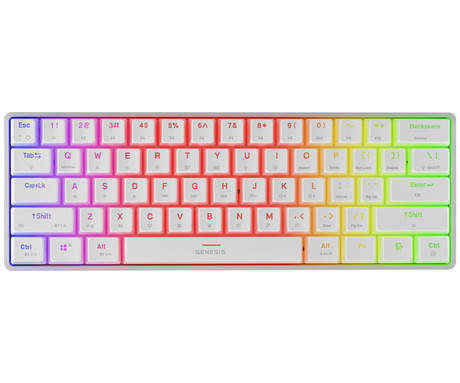 GENESIS THOR 660 G2 gaming mehanska tipkovnica, žična / brezžična, USB 2.4GHz / BT 5.0 / USB-C, baterija, RGB LED, RapidSpeed, Gateron Brown stikala, spomin, programska oprema, Plug & Play, bela