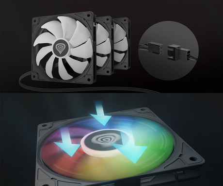 GENESIS OXAL 120 ARGB ventilator za računalnik / ohišje, univerzalni, 120mm velikost, do 1450 RPM, ultra tiho delovanje, blazinice proti vibracijam, ARGB LED osvetlitev, 3-PIN konektor, črn