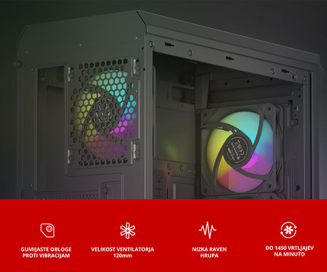 GENESIS OXAL 120 ARGB 3-PACK ventilatorji za računalnik / ohišje, univerzalni, 120mm velikost, do 1450 RPM, ultra tiho delovanje, blazinice proti vibracijam, ARGB LED osvetlitev, 3-PIN konektor, črni