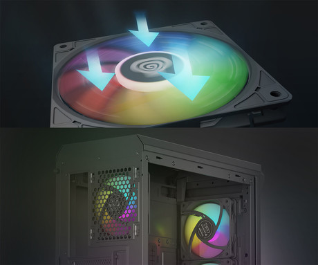 GENESIS OXAL 120 ARGB 3-PACK ventilatorji za računalnik / ohišje, univerzalni, 120mm velikost, do 1450 RPM, ultra tiho delovanje, blazinice proti vibracijam, ARGB LED osvetlitev, 3-PIN konektor, črni