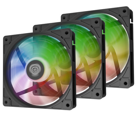 GENESIS OXAL 120 ARGB 3-PACK ventilatorji za računalnik / ohišje, univerzalni, 120mm velikost, do 1450 RPM, ultra tiho delovanje, blazinice proti vibracijam, ARGB LED osvetlitev, 3-PIN konektor, črni