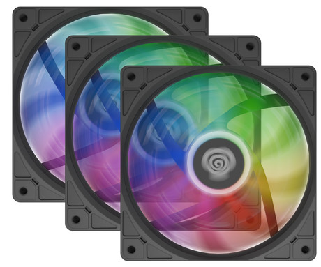 GENESIS OXAL 120 ARGB 3-PACK ventilatorji za računalnik / ohišje, univerzalni, 120mm velikost, do 1450 RPM, ultra tiho delovanje, blazinice proti vibracijam, ARGB LED osvetlitev, 3-PIN konektor, črni