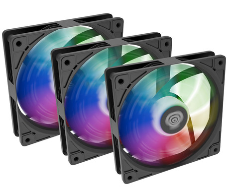 GENESIS OXAL 120 ARGB 3-PACK ventilatorji za računalnik / ohišje, univerzalni, 120mm velikost, do 1450 RPM, ultra tiho delovanje, blazinice proti vibracijam, ARGB LED osvetlitev, 3-PIN konektor, črni
