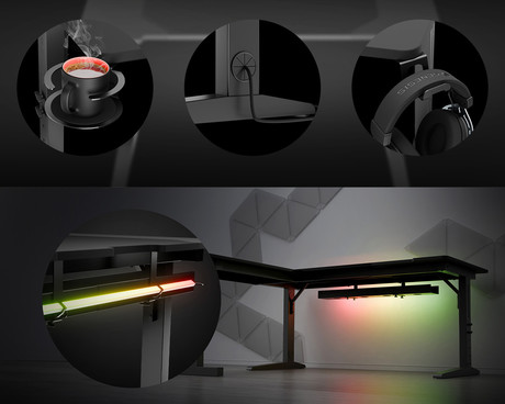 GENESIS HOLM MODULAR 160 CORNER pisarniška / gaming miza, modularna, robustna konstrukcija, nastavljiva višina, RGB LED osvetlitev, napeljava kablov, 2x držalo, 160x155x75cm, črna GENESIS HOLM MODULAR 160 CORNER pisarniška / gaming miza, modularna, robustna konstrukcija, nastavljiva višina, RGB LED osvetlitev, napeljava kablov, 2x držalo, 160x155x75cm, črna